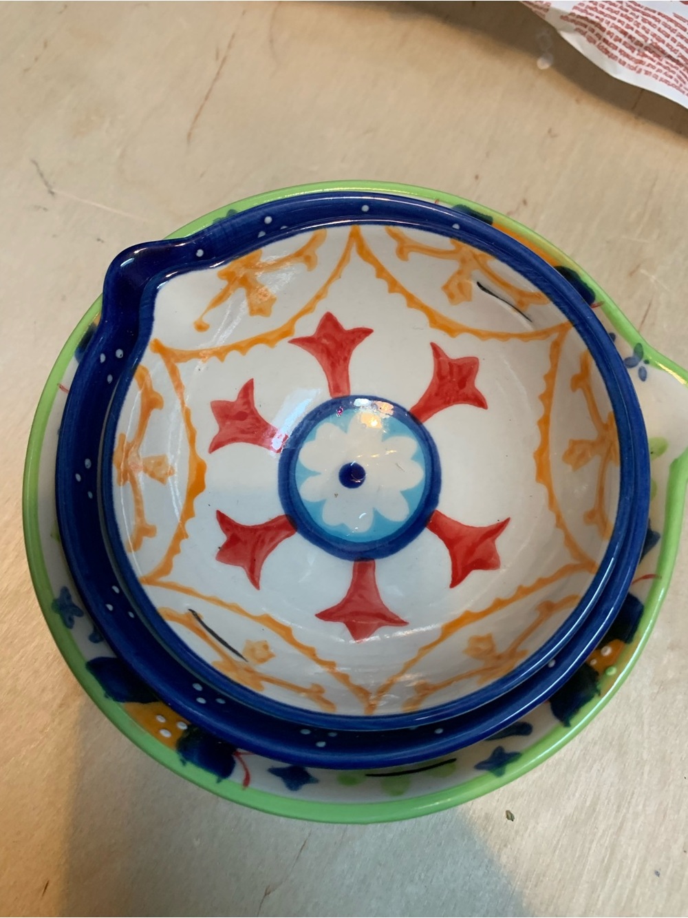 Hand-Painted Ceramic Measuring Bowls - Bright Floral Design